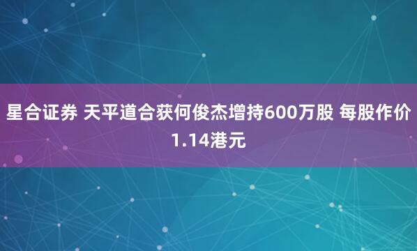 星合证券 天平道合获何俊杰增持600万股 每股作价1.14港元